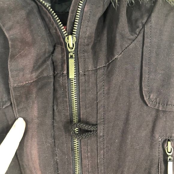 Youth Hooded Jacket, Full Zip, Quilted Liner, Brown, Horn Shaped Buttons, Size M - Picture 6 of 8